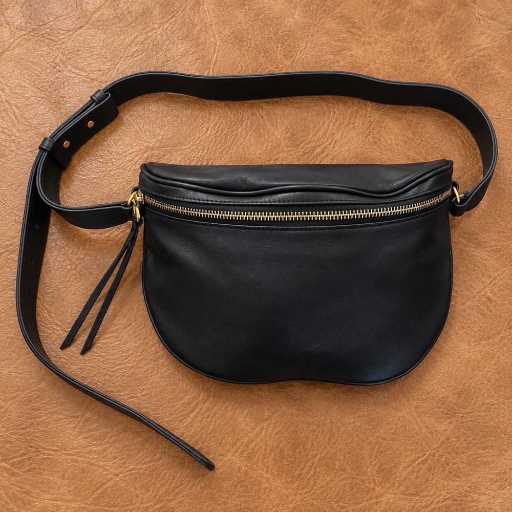 Hobo Juno Black Leather Belt Bag Waist Pack Adjustable Strap Brass Hardware